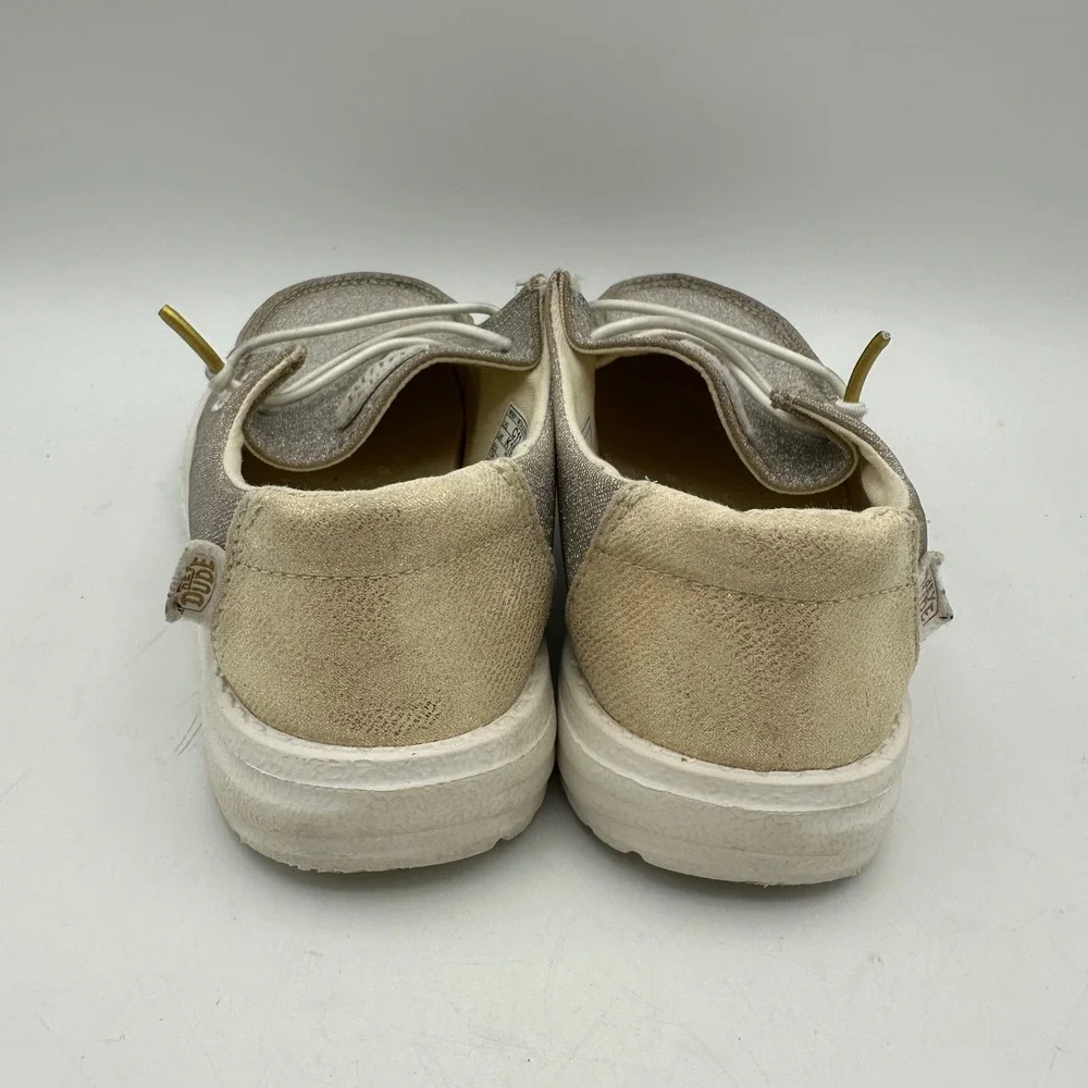 Hey Dude Wendy Y Metallic Sparkle Kids Size C11 Silver Slip On Loafers 40830-710